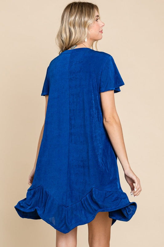 Culture Code Full Size Short Sleeve Ruffled Asymmetric Hem Dress - Trendsi