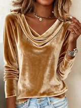 Velvet Cowl Neck Long Sleeve Top - Trendsi - Flyclothing LLC