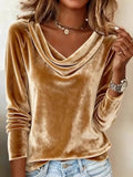 Velvet Cowl Neck Long Sleeve Top - Trendsi - Flyclothing LLC