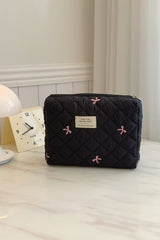 Bow Embroidered Quilted Storage Bag - Trendsi