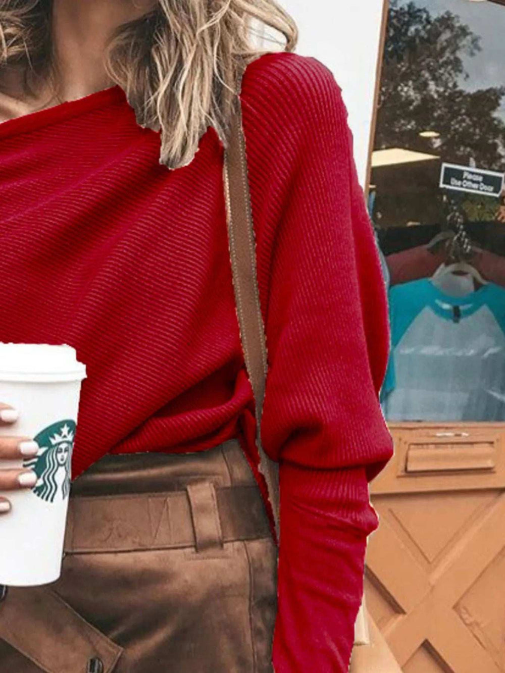 Full Size One-Shoulder Ribbed Sweater Plus Size - Trendsi - Flyclothing LLC