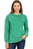 Zenana Acid Wash French Terry Exposed-Seam Pullover - Trendsi - Flyclothing LLC