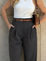 High-Waisted Pleated Pants - Trendsi - Flyclothing LLC