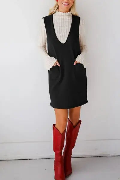 Lovelet Pocketed V-Neck Mini Sweater Overall Dress - Trendsi - Flyclothing LLC