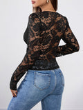 Perfee V-Neck Long Sleeve Lace Top - Trendsi