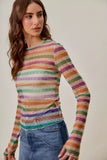 SO ME Mardi Gras Color Stripe Stretch Mesh Top - Trendsi - Flyclothing LLC
