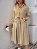 Perfee Fake Two Piece Collared Neck Long Sleeve Midi Dress - Trendsi