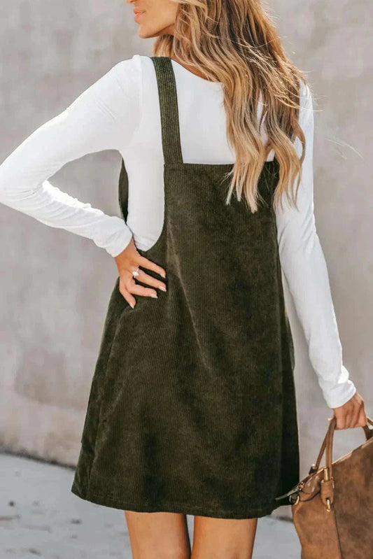 Pocketed Square Neck Wide Strap Overall Dress - Trendsi - Flyclothing LLC