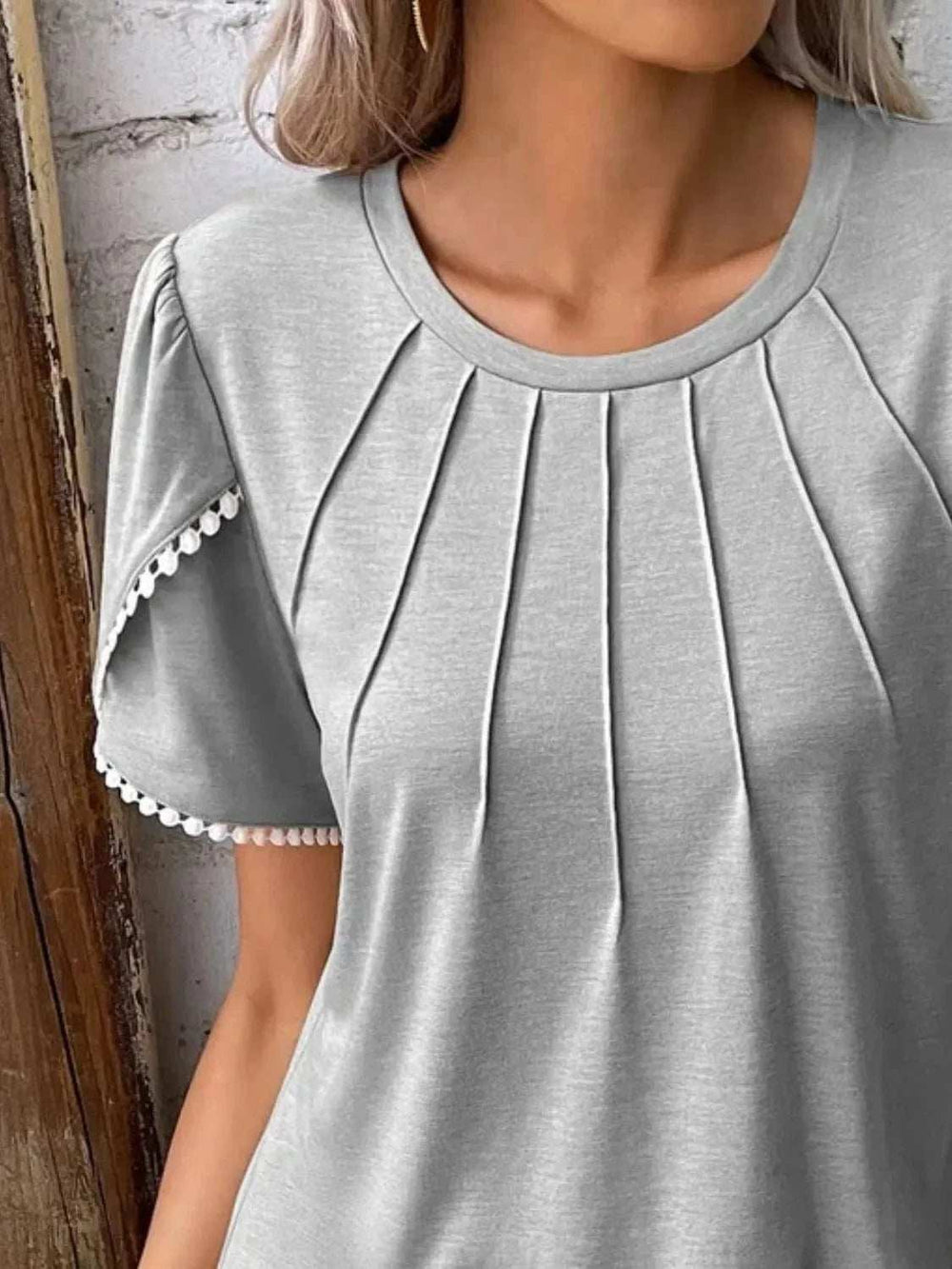 Full Size Round Neck Petal Sleeve Blouse Plus Size - Trendsi - Flyclothing LLC