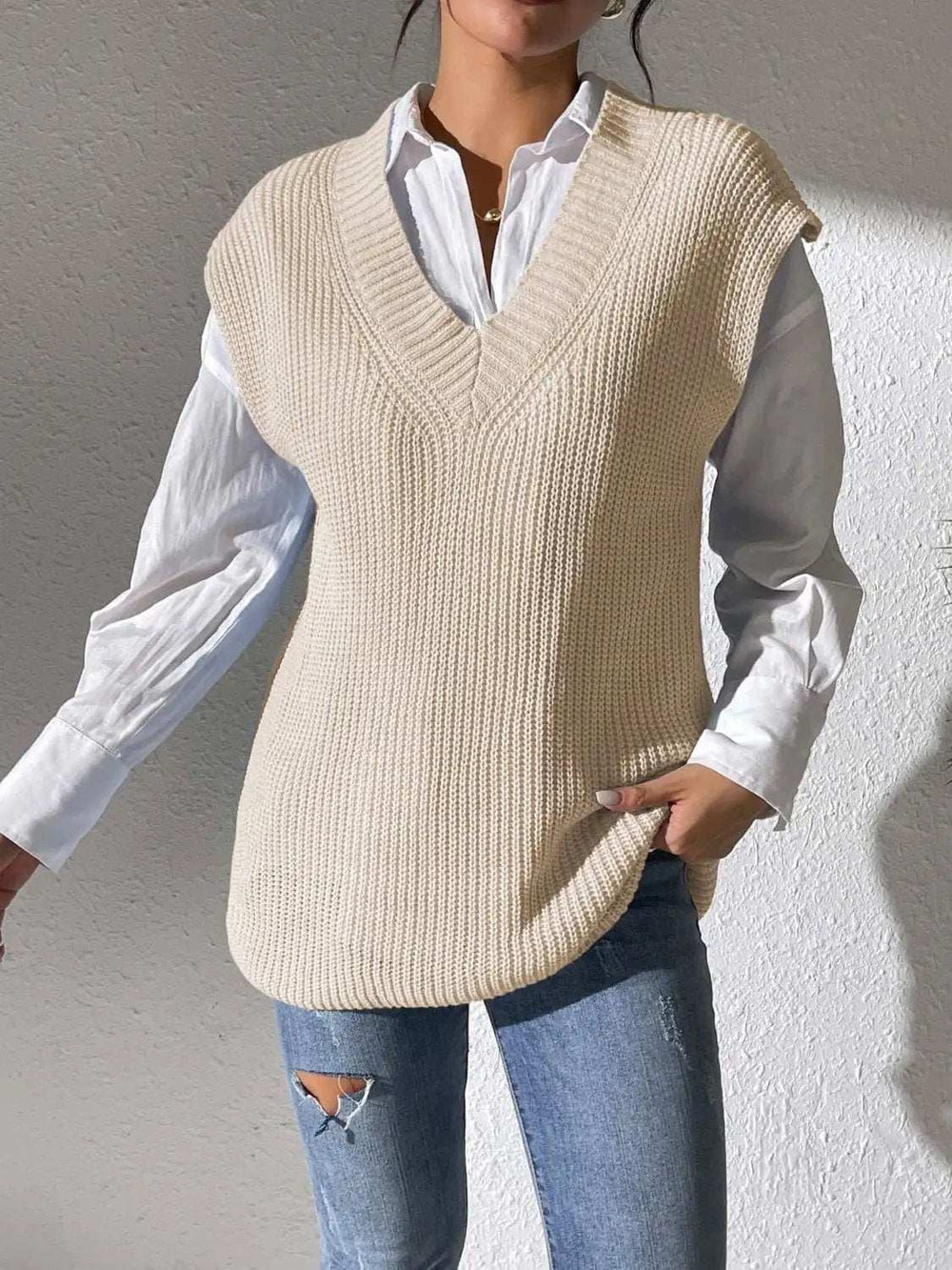 V-Neck Sweater Vest - Trendsi - Flyclothing LLC
