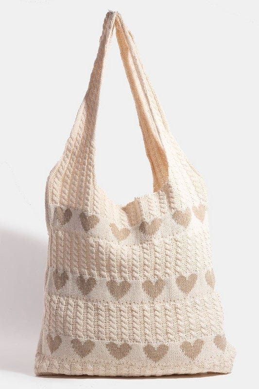 Fame Contrast Heart Crochet Tote Bag - Trendsi