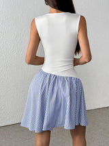 Striped Mock Neck Sleeveless Mini Tank Dress - Trendsi - Flyclothing LLC