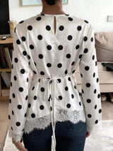 Polka Dot Satin Top with Lace Trim - Trendsi - Flyclothing LLC