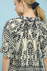 Umgee Two Tone Boarder Print Top - Trendsi - Flyclothing LLC