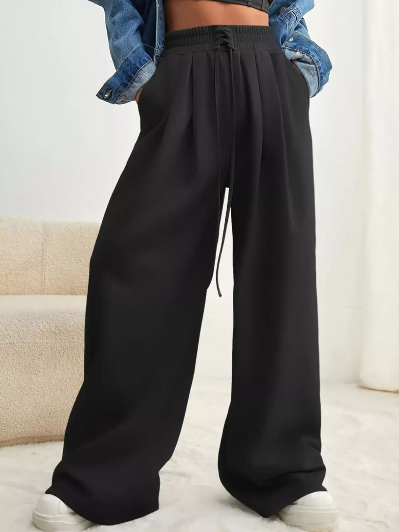 Drawstring Waist Wide Leg Pants - Trendsi - Flyclothing LLC
