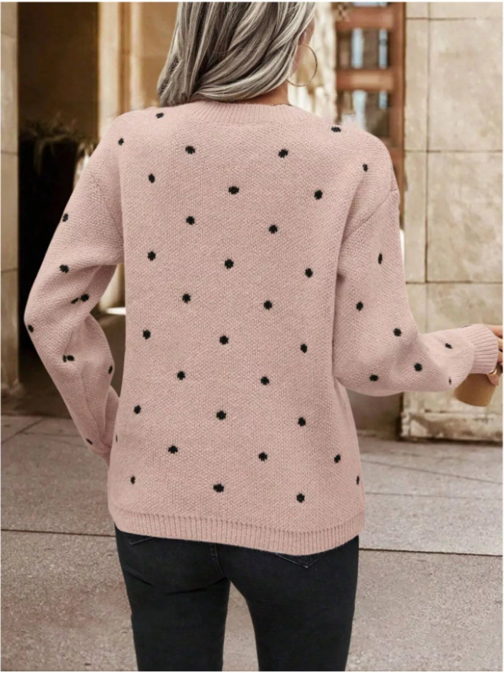 Polka Dot Long Sleeve Sweater - Trendsi - Flyclothing LLC
