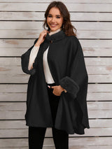 Fuzzy Trim Long Sleeve Poncho - Trendsi - Flyclothing LLC