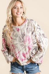 BiBi Tie Dye Print Terry Pull Over - Trendsi - Flyclothing LLC