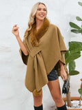 Fuzzy Trim Open Front Poncho - Trendsi - Flyclothing LLC