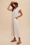 Annie Wear Button Detail Wide Leg Jumpsuit with Pockets - Trendsi