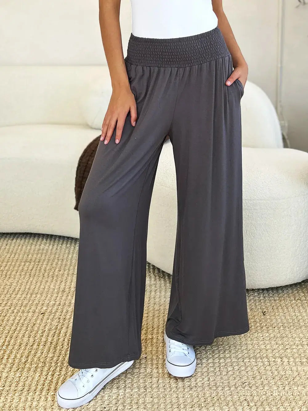 Basic Bae Full Size Smocked Wide Waistband Wide Leg Pants - ShopBasicbae - Flyclothing LLC
