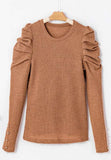 Decorative Button Round Neck Puff Sleeve Blouse - Trendsi - Flyclothing LLC