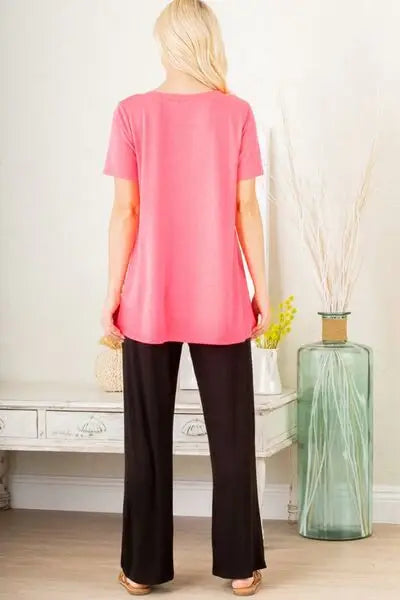 Heimish Full Size V-Neck Short Sleeve T-Shirt with Bar Detail Plus Size - Trendsi - Flyclothing LLC