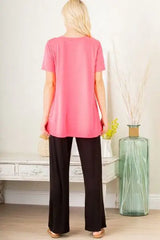 Heimish Full Size V-Neck Short Sleeve T-Shirt with Bar Detail Plus Size - Trendsi - Flyclothing LLC