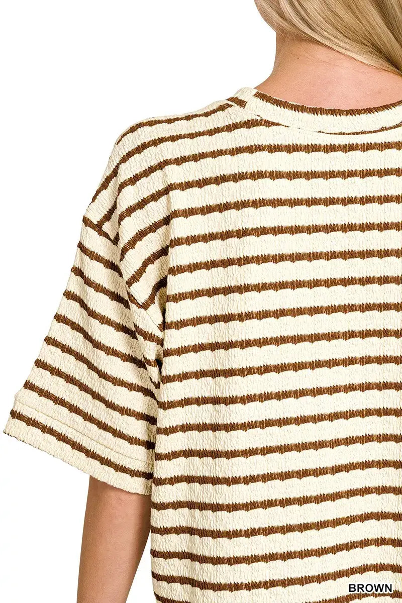 Zenana Striped Short Sleeve Tee & Shorts Set - Trendsi - Flyclothing LLC