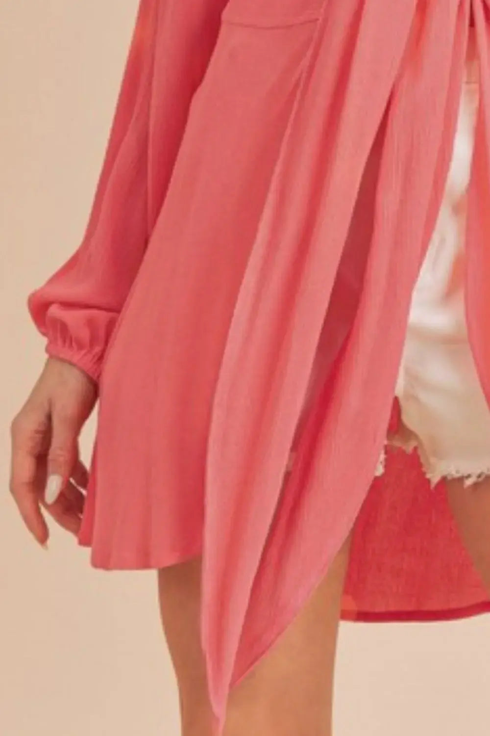 Aemi + Co Tied Collared Neck Long Sleeve Top - Trendsi - Flyclothing LLC