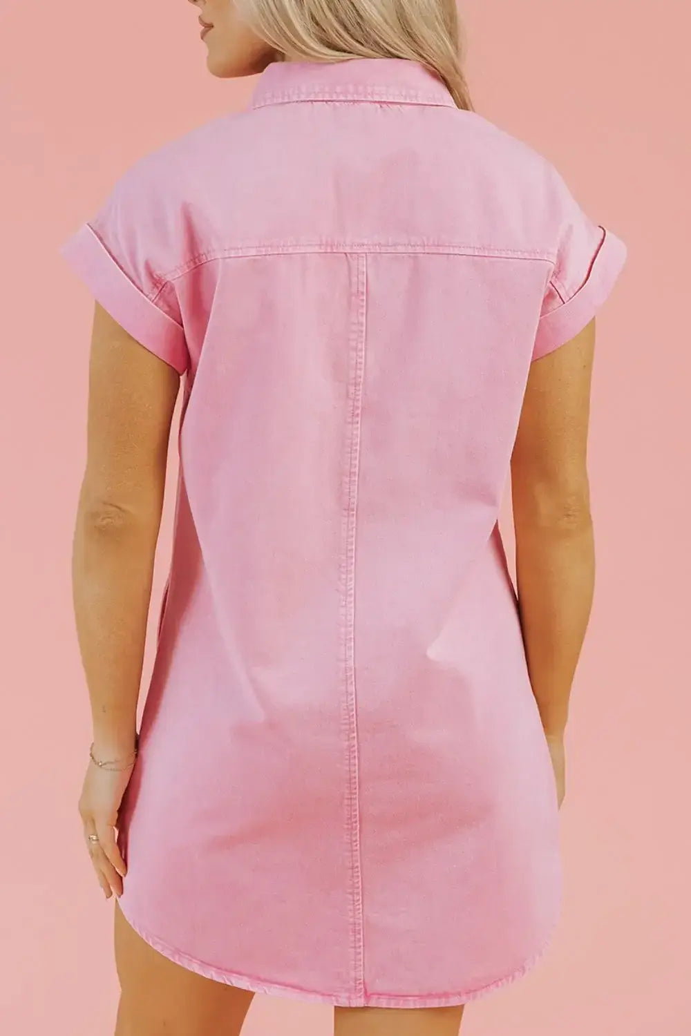 Button Down Short Sleeve Denim Dress - Trendsi - Flyclothing LLC