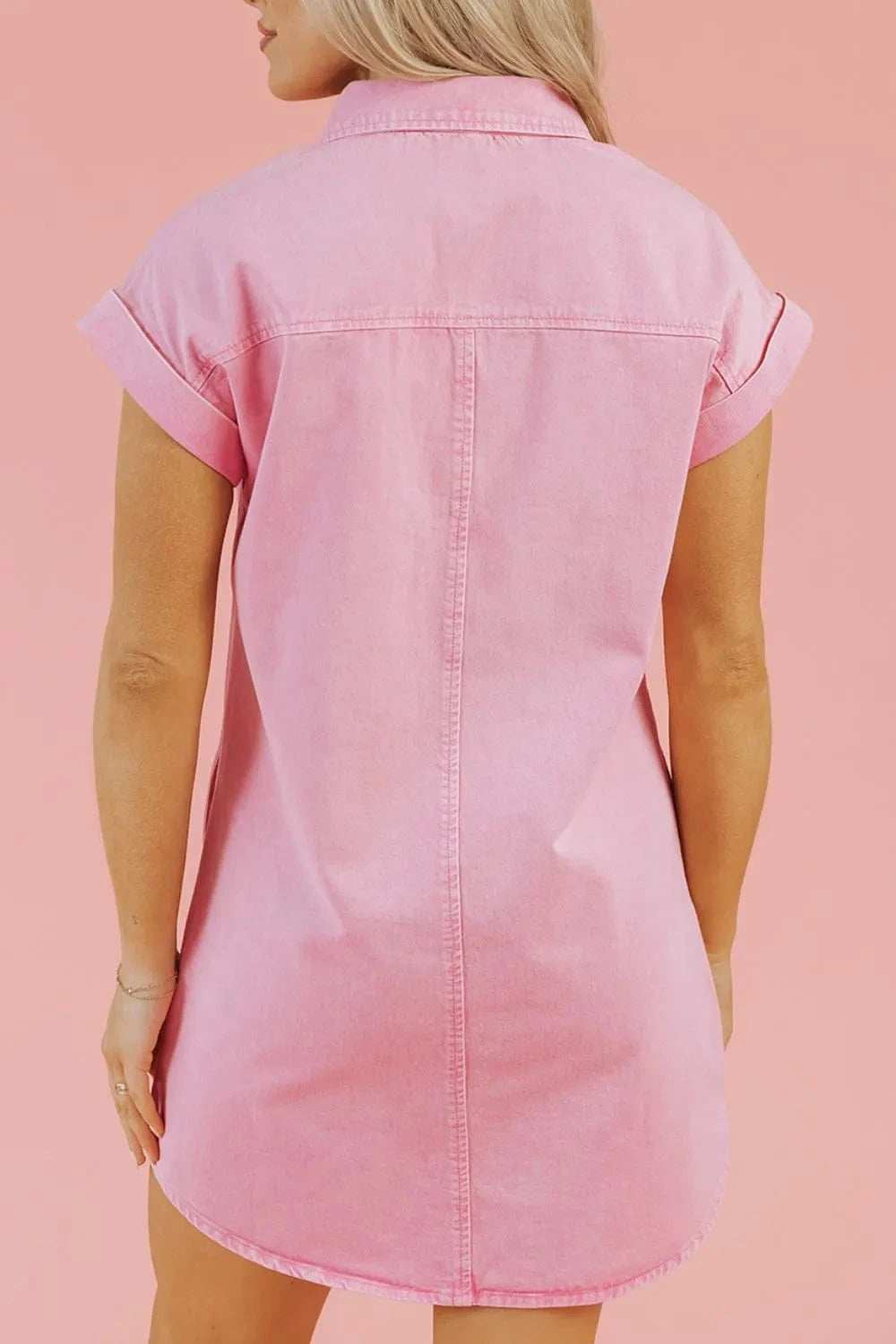 Button Down Short Sleeve Denim Dress - Trendsi - Flyclothing LLC