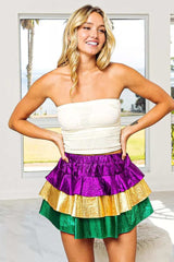 BiBi Mardi Gras Color Block Metallic Tiered Skirt - Trendsi - Flyclothing LLC