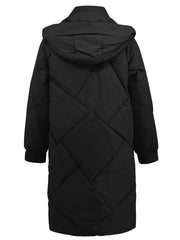 Long Sleeve Longline Hooded Winter Coat with Pockets - Trendsi