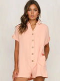 Button Front Short Sleeve Romper - Trendsi