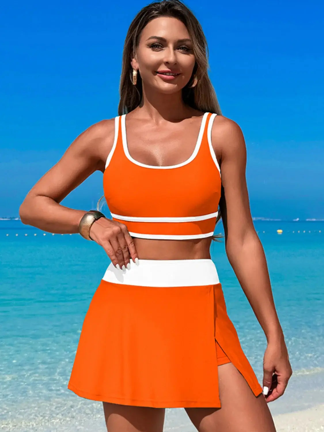 Scoop Neck Top and Skort Swim Set - Trendsi - Flyclothing LLC
