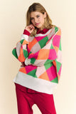 Davi & Dani Exposed Seam Color Block Dropped Shoulder Sweater - Trendsi