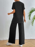 V-Neck Short Sleeve Top and Pants Set - Trendsi - Flyclothing LLC