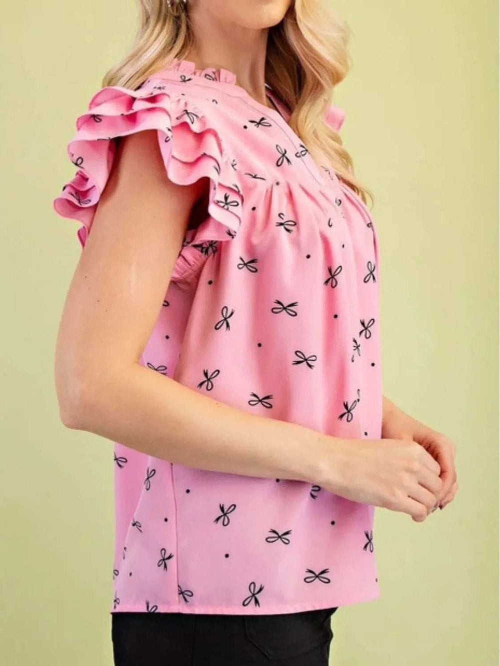 Notched Ruffled Cap Sleeve Blouse - Trendsi - Flyclothing LLC