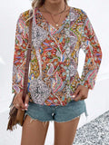 Printed V-Neck Long Sleeve Blouse - Trendsi - Flyclothing LLC