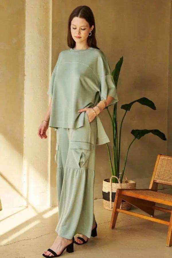 Davi & Dani Drawstring Ruched Detail Wide Leg Pants - Trendsi - Flyclothing LLC