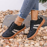 Leopard Round Toe Lace Up Athletic Sneakers - Trendsi