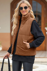 Pocketed Zip Up Turtleneck Vest Coat - Trendsi - Flyclothing LLC