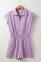 Short Sleeve Zipper Collared Elastic High Waist Romper - Trendsi - Flyclothing LLC
