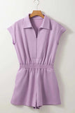 Short Sleeve Zipper Collared Elastic High Waist Romper - Trendsi - Flyclothing LLC