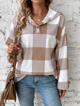 Plaid Dropped Shoulder Long Sleeve Hoodie - Trendsi - Flyclothing LLC