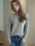 Turtleneck Dropped Shoulder Long Sleeve Sweater - Trendsi - Flyclothing LLC