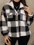 Plus Size Pocketed Plaid Collared Neck Jacket - Trendsi - Flyclothing LLC
