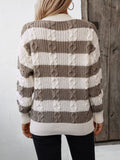 Striped Round Neck Long Sleeve Sweater - Trendsi