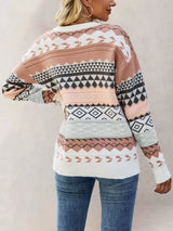 Geometric Pattern Round Neck Sweater - Trendsi - Flyclothing LLC